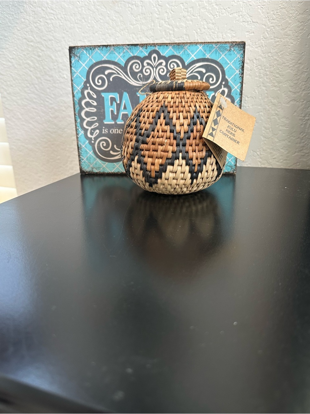 Handwoven Traditional Zulu Herb Container - Natural Brown & Black